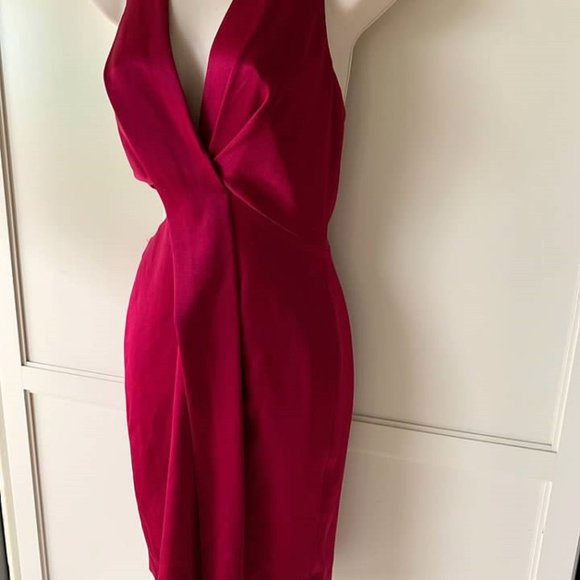 Halston Heritage Eve Halter Cut Out Satin Dress Wildberry - Picture 3 of 7
